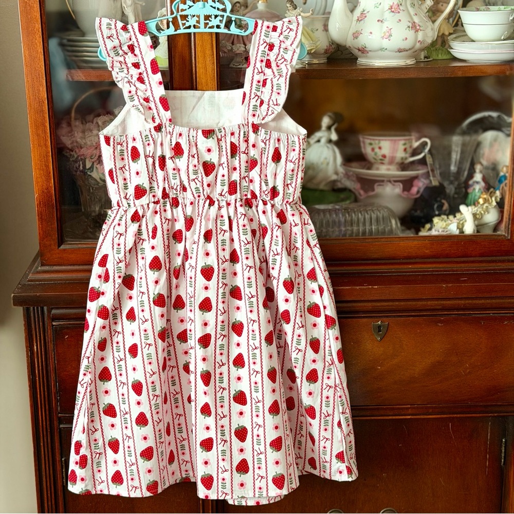 Birthday Party Dress/Sundress with Red Strawberry Print and birthday hat - Picture 12 of 16